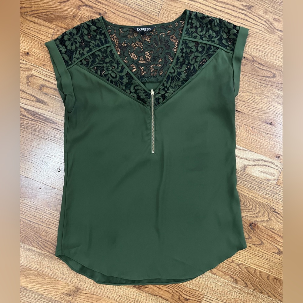 Express olive green blouse with lace detail